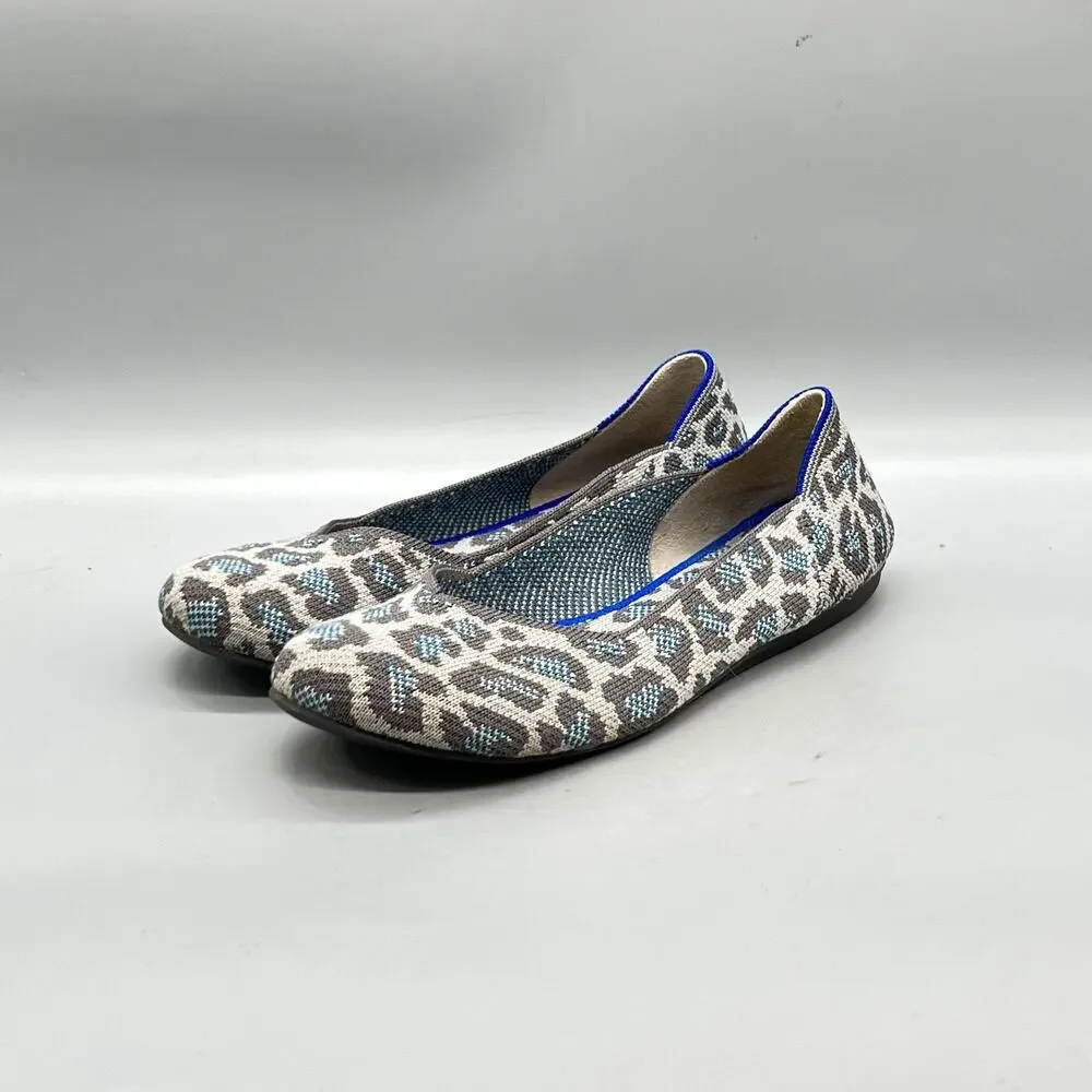 Rothy's Shoes Womens 7.5 Multicolor Leopard Knit The Flat Ballet Slip On Comfort